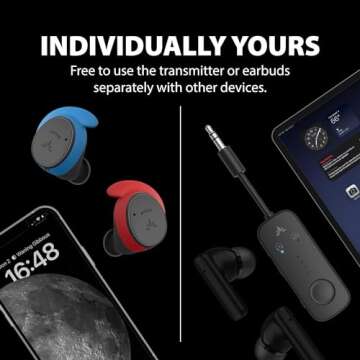 Avantree Sky Ace - Wireless Earbuds with Airplane Adapter for Flight, Plug n Play, Noise Canceling Bluetooth Headphones Compatible with iPhone, Andriod, MacBook, Laptop, AptX Adaptive for Travel