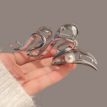 Metal Hair Claw Clips Large Silver Hair Claws Wave Shape Hair Claw Clip Fashion Hair Claw Clips Nons...