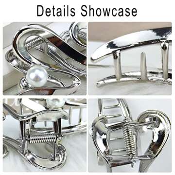 Metal Hair Claw Clips Large Silver Hair Claws Wave Shape Hair Claw Clip Fashion Hair Claw Clips Nonslip Hollow Hair Jaw Clamp Clips for Women Thick hair Thin Hair Hair Styling Hair Accessories