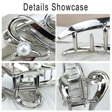 Metal Hair Claw Clips Large Silver Hair Claws Wave Shape Hair Claw Clip Fashion Hair Claw Clips Nonslip Hollow Hair Jaw Clamp Clips for Women Thick hair Thin Hair Hair Styling Hair Accessories