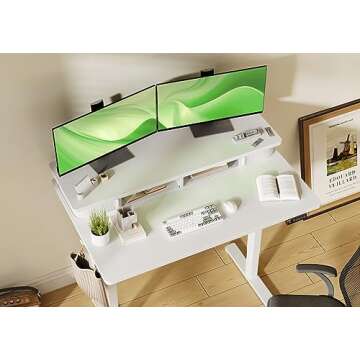 Claiks Standing Desk with Roller Shutter Door, Electric Standing Desk Adjustable Height, Adjustable Standing Desk with Storage Shelves, 48 Inch White