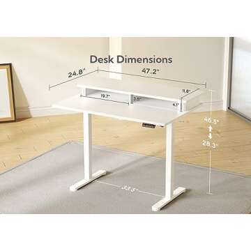 Claiks Standing Desk with Roller Shutter Door, Electric Standing Desk Adjustable Height, Adjustable Standing Desk with Storage Shelves, 48 Inch White