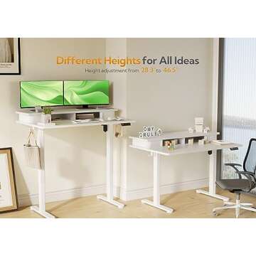 Claiks Standing Desk with Roller Shutter Door, Electric Standing Desk Adjustable Height, Adjustable Standing Desk with Storage Shelves, 48 Inch White