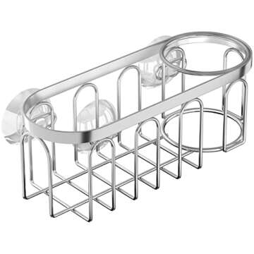 Yazoni 2-in-1 Sponge Holder for Kitchen Sink, Suction Cup Rack/Caddy, No Drill Rustproof Organizer for Place Dishwashing Brush Soap (Silver)