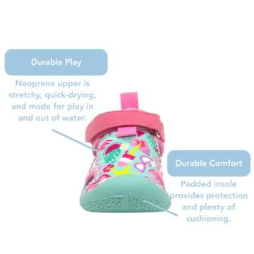 Robeez Girls Slip Resistant Neoprene Water Shoes for Summer, Beach, Pool, Tropical Paradise Seafoam Spandex, 18-24 Months