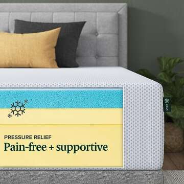 ZINUS 12 Inch Green Tea Cooling Gel Memory Foam Mattress, Queen, Fiberglass Free, Cooling Gel Foam, Pressure Relieving, CertiPUR-US Certified, Mattress in A Box, White