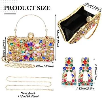Silkfly Rhinestone Clutch Purses for Women Colorful Statement Earrings Crystal Evening Clutches for Wedding and Party Geometric Drop Colorful Dangle Earrings Shoulder Diamond Bag Prom Handbags