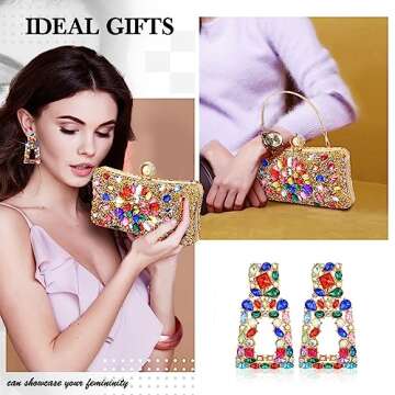 Silkfly Rhinestone Clutch Purses for Women Colorful Statement Earrings Crystal Evening Clutches for Wedding and Party Geometric Drop Colorful Dangle Earrings Shoulder Diamond Bag Prom Handbags