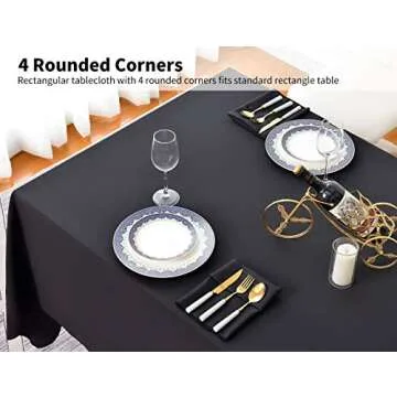 Surmente Black Tablecloth 90 x 132-inch Rectangular Polyester Table Cloth for Weddings, Banquets, or Restaurants