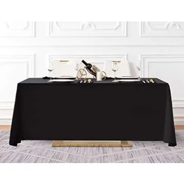 Surmente Black Tablecloth 90 x 132-inch Rectangular Polyester Table Cloth for Weddings, Banquets, or Restaurants