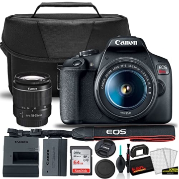 Canon EOS Rebel T7 DSLR Camera with 18-55mm Lens Starter Bundle + Includes: EOS Bag + Sandisk Ultra 64GB Card + Clean and Care Kit + More (Renewed)