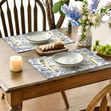 Artoid Mode Hydrangea Flowers Branches Chinoiserie Spring Placemats Set of 4, 12x18 Inch Table Mats for Party Kitchen Dining Decoration