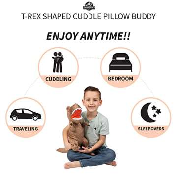 Jurassic World Dominion Rexy T-Rex Bedding Super Soft Plush Cuddle Pillow Buddy, One Size, By Franco Kids