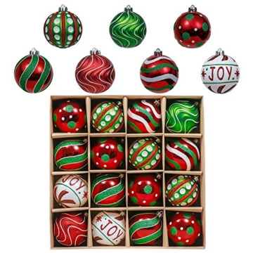 Valery Madelyn Christmas Ornaments Set, 16ct Red Green White Shatterproof Christmas Tree Decorations...