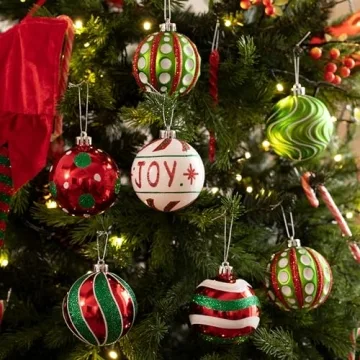 Valery Madelyn Christmas Ornaments Set, 16ct Red Green White Shatterproof Christmas Tree Decorations Ball Ornaments Bulk, 3.15 Inch Hanging Ornaments for Xmas Trees Holiday Party Decor