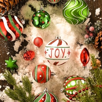 Valery Madelyn Christmas Ornaments Set, 16ct Red Green White Shatterproof Christmas Tree Decorations Ball Ornaments Bulk, 3.15 Inch Hanging Ornaments for Xmas Trees Holiday Party Decor