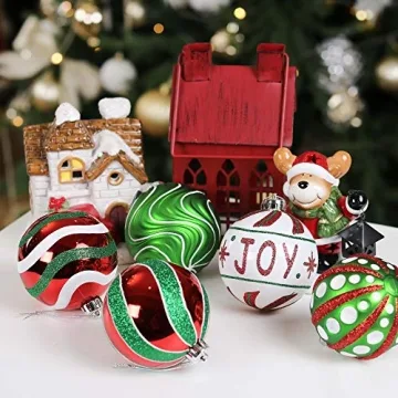 Valery Madelyn Christmas Ornaments Set, 16ct Red Green White Shatterproof Christmas Tree Decorations Ball Ornaments Bulk, 3.15 Inch Hanging Ornaments for Xmas Trees Holiday Party Decor