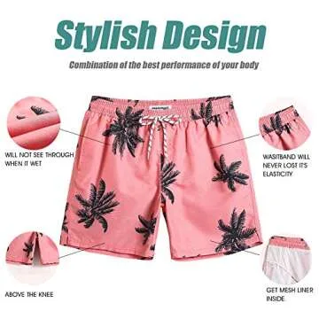 maamgic Mens Slim Fit Swim Shorts Swim Trunks 7 inch Quick Dry Mens Bathing Suits with Mesh Lining Palm Tree Red Large