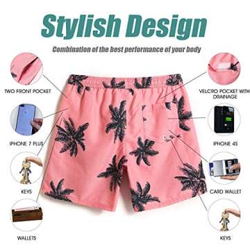 maamgic Mens Slim Fit Swim Shorts Swim Trunks 7 inch Quick Dry Mens Bathing Suits with Mesh Lining Palm Tree Red Large