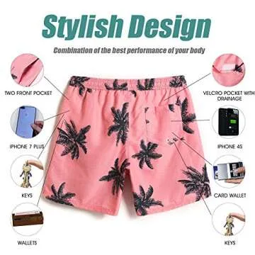 maamgic Mens Slim Fit Swim Shorts Swim Trunks 7 inch Quick Dry Mens Bathing Suits with Mesh Lining Palm Tree Red Large