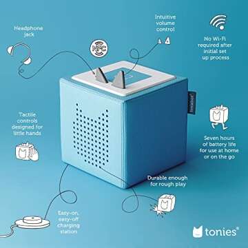Toniebox Audio Starter Set with Cat in The Hat, Sam-l-Am, Horton Hears a Who!, and Playtime Puppy - Listen, Learn, and Play with One Huggable Little Box - Light Blue