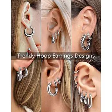 Adoyi Silver Hoop Earrings Set Hypoallergenic Jewelry 7 Pairs