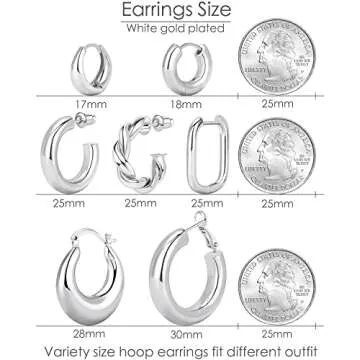 Adoyi Silver Hoop Earrings Set Hypoallergenic Jewelry 7 Pairs