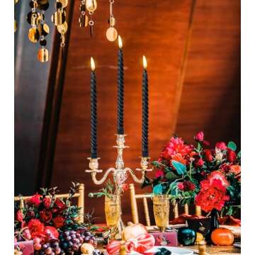 10 Inch Black Spiral Taper Candles for Dinner Party Halloween Home Decoration, 4 Pack Twisted Candle...