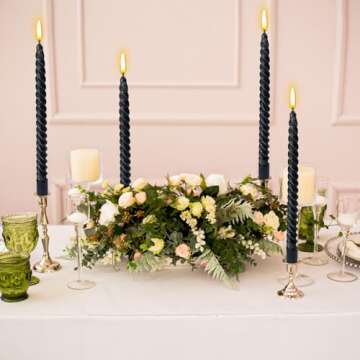 10 Inch Black Spiral Taper Candles for Dinner Party Halloween Home Decoration, 4 Pack Twisted Candlesticks for Wiccan Rituals Funeral and Memorial Services