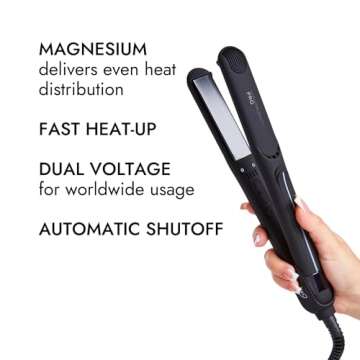 Ion Magnesium Flat Iron 1 Inch, Optimal Heat, Ceramic Tourmaline, Patented Korean Magnesium Technology