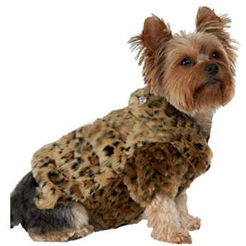 Leopard Print Faux Fur Dog Coat for Small Dogs