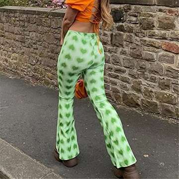 Alyweatry Women Y2k High Waist Fashion Pants Tie Dye Print Flared Trousers Straight Leg Streetwear Baggy Sweatpants Green Heart M m Medium