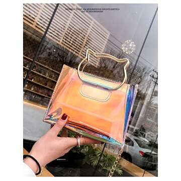 Holographic Clear Jelly Tote Bag Mini Hologram Crossbody Purse for Women with Cute Handle