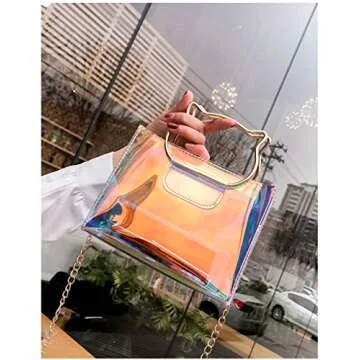 Holographic Clear Jelly Tote Bag Mini Hologram Crossbody Purse for Women with Cute Handle