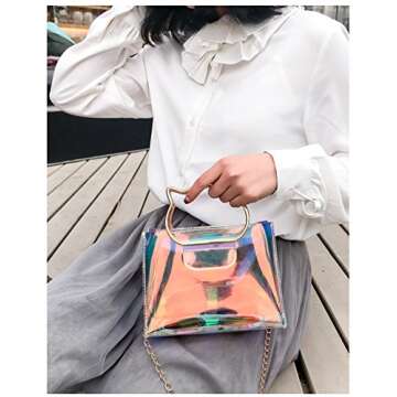 Holographic Clear Jelly Tote Bag Mini Hologram Crossbody Purse for Women with Cute Handle