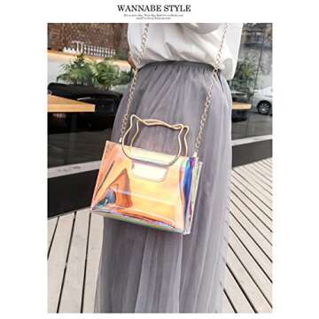 Holographic Clear Jelly Tote Bag Mini Hologram Crossbody Purse for Women with Cute Handle