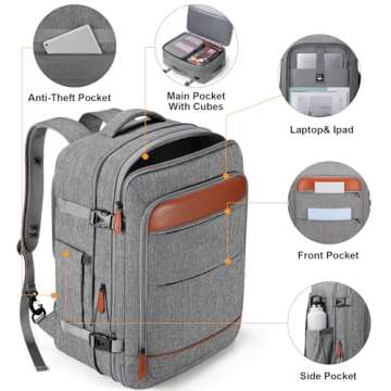 Bagsure Travel Backpack, 42L Carry on Luggage, Flight Approved Expandable Backpack, Laptop Backpack, Hidden Shoulder Straps Weekender Bags for Women Men, Suitcase with Packing Cubes and Shoe Pocket