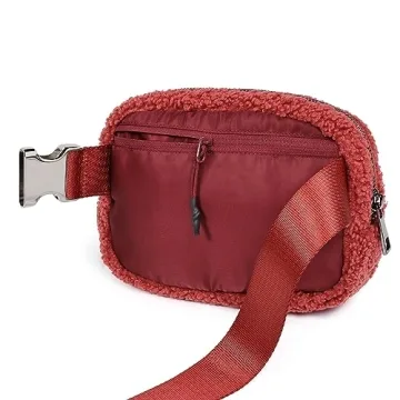 ODODOS Fleece Mini Belt Bag Adjustable Strap Sherpa Waist Pouch