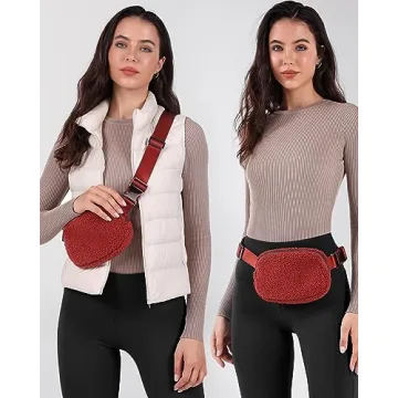 ODODOS Fleece Mini Belt Bag Adjustable Strap Sherpa Waist Pouch