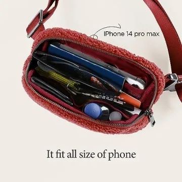 ODODOS Fleece Mini Belt Bag Adjustable Strap Sherpa Waist Pouch