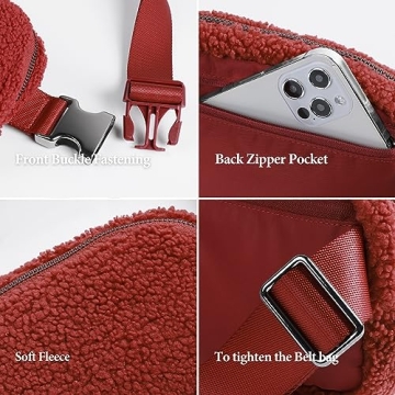 ODODOS Fleece Mini Belt Bag Adjustable Strap Sherpa Waist Pouch