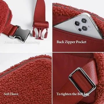 ODODOS Fleece Mini Belt Bag Adjustable Strap Sherpa Waist Pouch