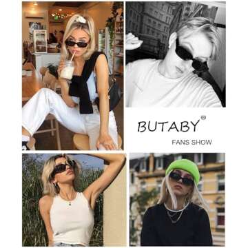BUTABY Rectangle Sunglasses for Women Retro Driving Glasses 90’s Vintage Fashion Narrow Square Fra...