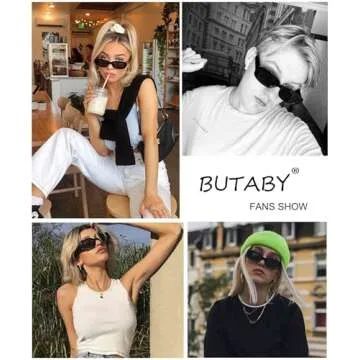 BUTABY Rectangle Sunglasses for Women Retro Driving Glasses 90’s Vintage Fashion Narrow Square Fra...