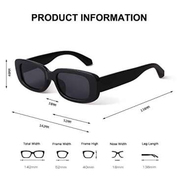 BUTABY Rectangle Sunglasses for Women Retro Driving Glasses 90’s Vintage Fashion Narrow Square Frame UV400 Protection Black & Brown