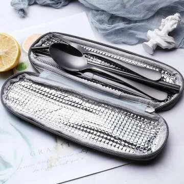 Travel Flatware Set with Waterproof Case (Black)