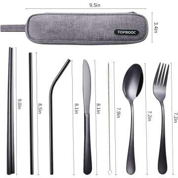 Travel Flatware Set with Waterproof Case (Black)