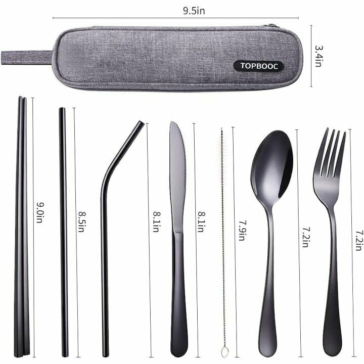 Travel Flatware Set with Waterproof Case (Black)