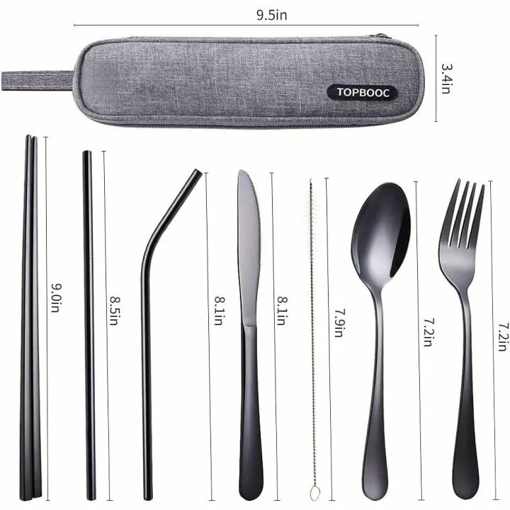 Travel Flatware Set with Waterproof Case (Black)