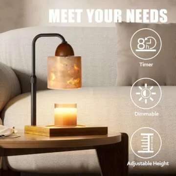 VANCE HOME Candle Warmer Lamp with Timer, Adjustable Height Dimmable Candle Lamp Warmer for Bedroom, Wax Warmer Lamp for Scented Candles with Marble, 2 Bulbs House Warming Gifts for Mom (Cylinder)